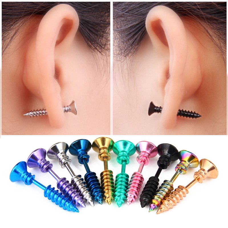 Unisex Stainless Steel Piercing Nail Screw Stud Earrings Punk Helix Ear Piercings Fashion Jewelry 