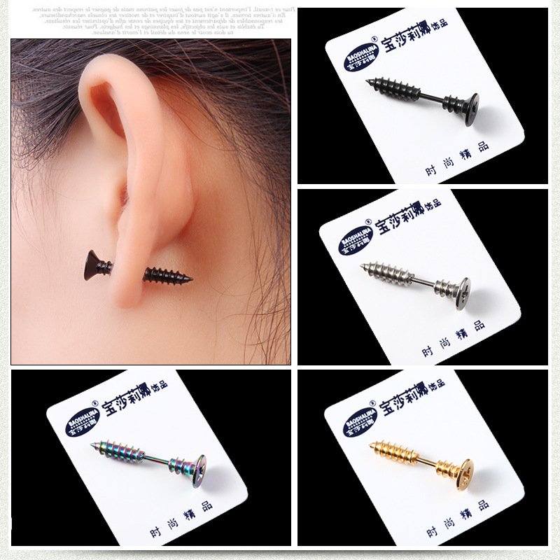 Unisex Stainless Steel Piercing Nail Screw Stud Earrings Punk Helix Ear Piercings Fashion Jewelry 