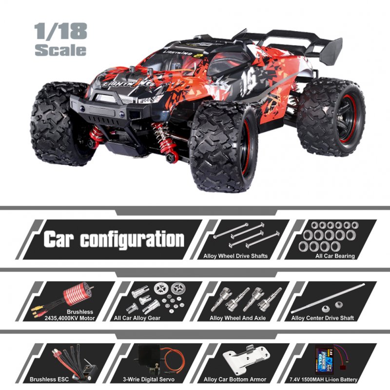 1/18 2.4G RC Car 52km/h High Speed Off-road Vehicle Rechargeable Brushless Remote Car For Boys Gifts 