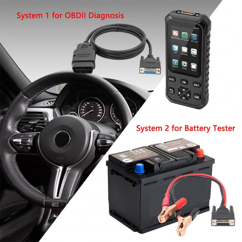 V313 2-in-1 12v Car Battery Tester Obd Diagnostic Tool Analyzer Automobile Charging Starting Systems Tester