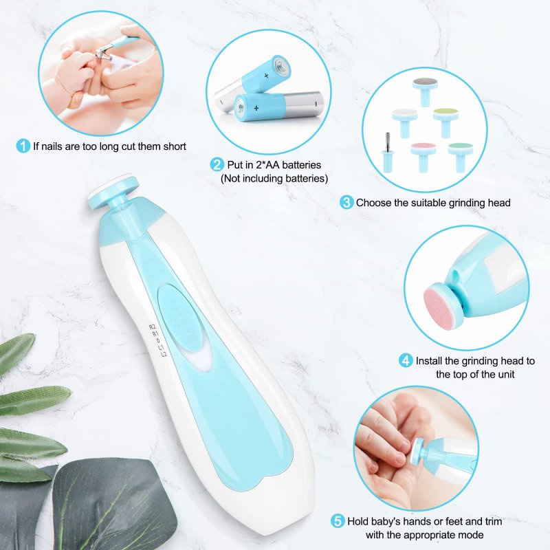 Electric Baby Nail Trimmer With Led Front Light 6 Grinding Pads Multi-functional Adjustable Nail Polishing Care Clippers 