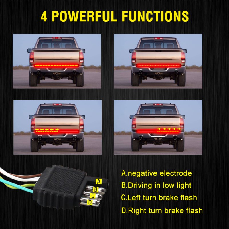 Tailgate Strip Light Waterproof Turn Signal Running Reverse Lights for Truck Off-road Vehicles Red and yellow