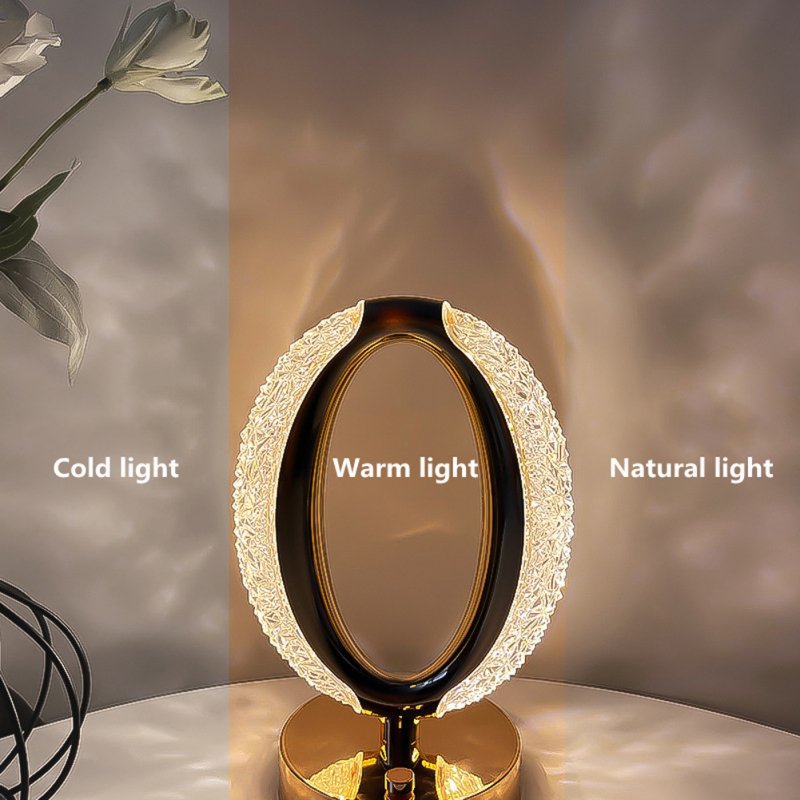 Led Crystal Table Lamp Portable O-shaped Dimmable Desk Lamp Night Light for Home Bedroom Bedside Decoration Go