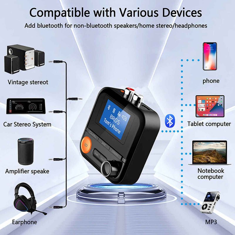 Wireless Receiver Transmitter V5.2 3.5mm AUX 2RCA TF HiFi Audio Adapter With Display For Car Audio Systems Headphones TV 