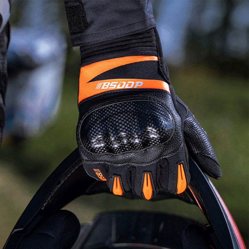 Motorcycle Full Finger Gloves Breathable Anti-fall Gloves Outdoor Sports Protector Orange M