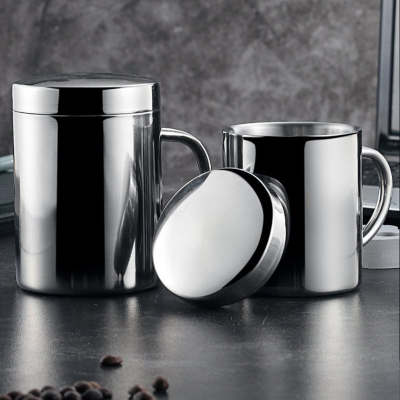 Double Wall 304 Stainless Steel Coffee Mug With Lid Portable Cup Travel Tumbler Office Water Mugs extra large
