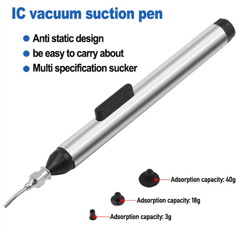 Vacuum Suction Pen Kit with 3 Suction Cups Aluminum Alloy Pick Up Tool for SMD Patch/IC/BGA