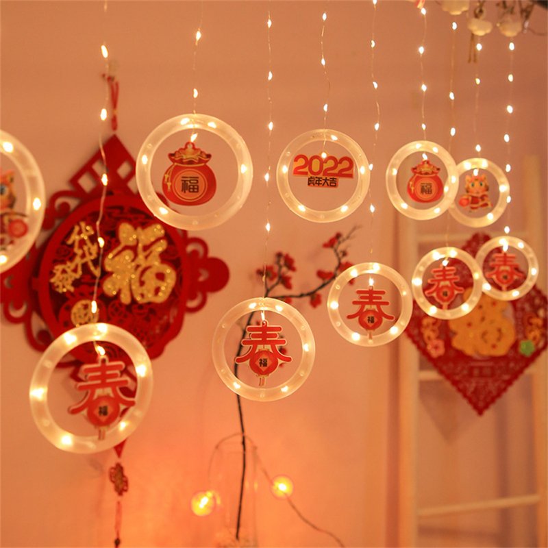 2022 Spring Festival Decoration Light  String New Year Window Curtain Wishing Ring Lamp Bedroom Terrace Corridor Decoration