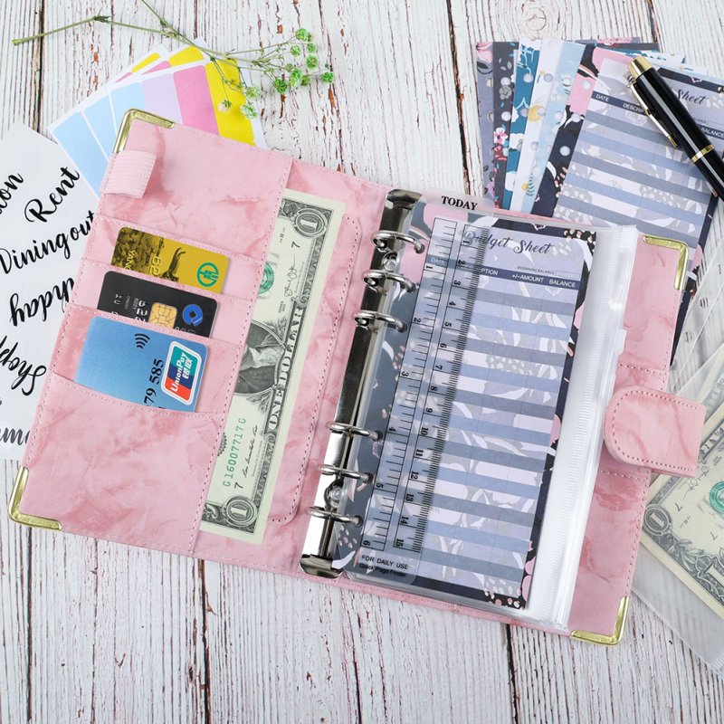 A6 Budget Financial Planner Notebook Loose Leaf Paper Binder Cover Journal Money Envelopes Organizer For Wallet Cash Saving 