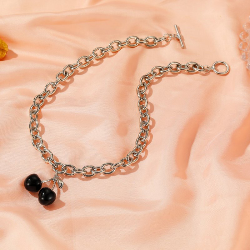 Women's Necklace Black Cherry Pendant Coarse Chain Clavicle Necklace 