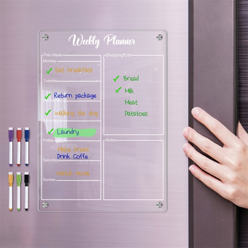 Acrylic Calendar For Fridge Magnetic Weekly Planning Board Clear Memo Note Board With 6 Markers For Office Home School 