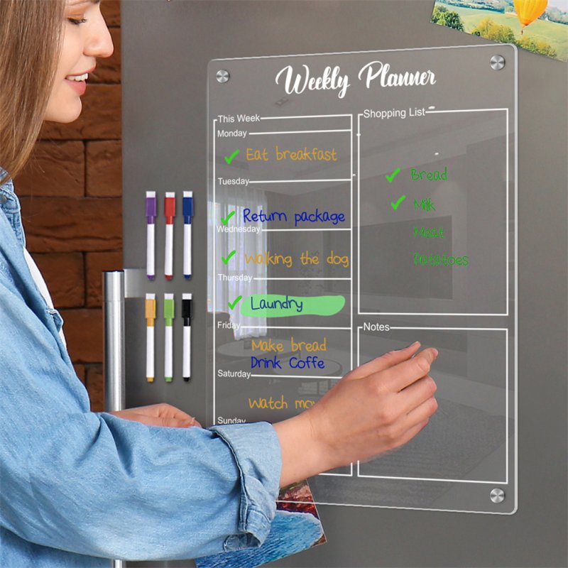 Acrylic Calendar For Fridge Magnetic Weekly Planning Board Clear Memo Note Board With 6 Markers For Office Home School 