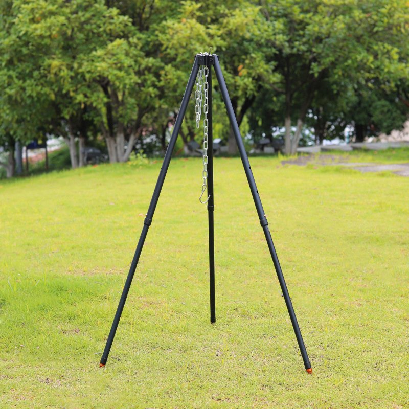 Grill Triangle Stand Portable Lightweight Telescopic Adjustable Height Cooking Oven Tripod Black Storage Size 58cm