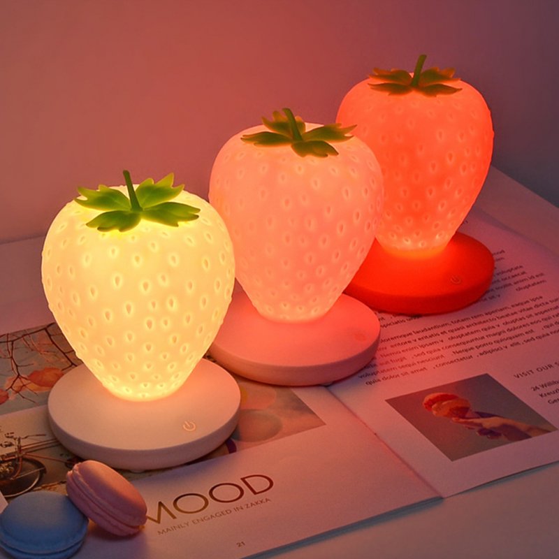 Led Night Light Strawberry Shape Usb Rechargeable Eye Protection Decorative Table Lamp For Bedroom Decor 