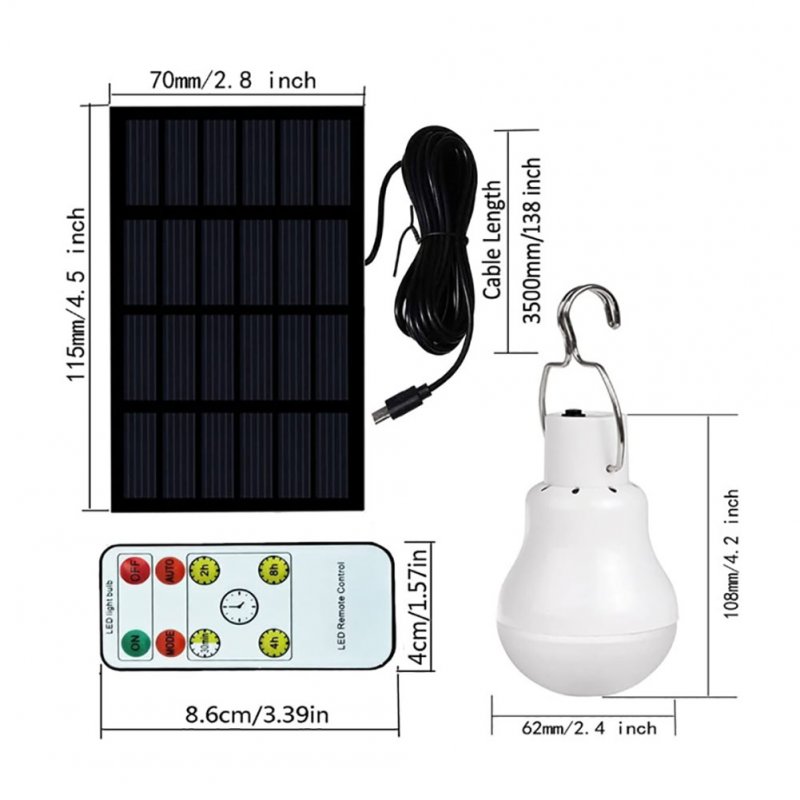 Solar Bulb Light with Solar Panel Remote Control Energy Saving Camping Light 