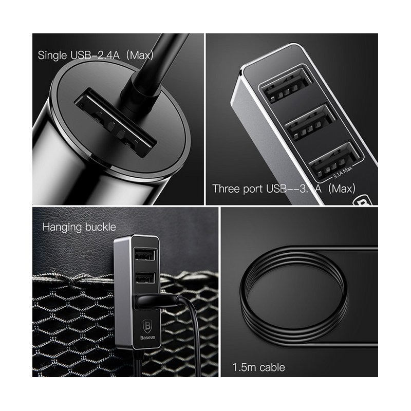 Baseus Car USB Charger 4 Ports Output Car Charger Mobile Phone Charger for iPhone X 8 7 6 Samsung Xiaomi Charger 