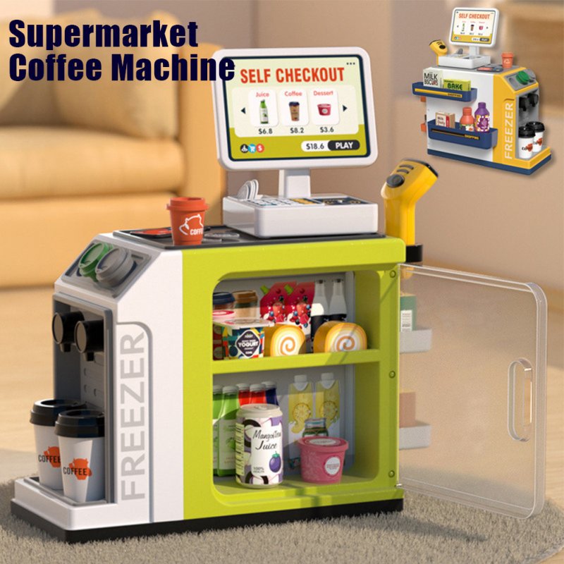 Cash Register Playset For Kids Simulation Money Scanner Play Foods Refrigerator Pretend Play Toys Gifts For Boys Girls 