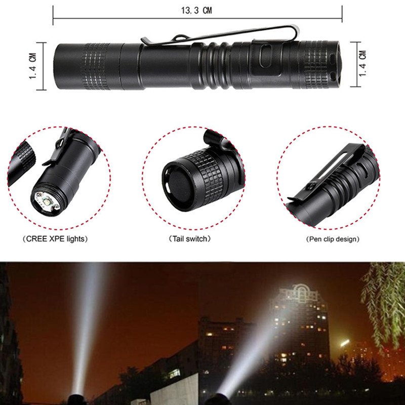 CREE XPE Clip Mini LED Flashlight Torch Waterproof Handheld Penlight Lamp Powered by AAA batteries(Not Included)