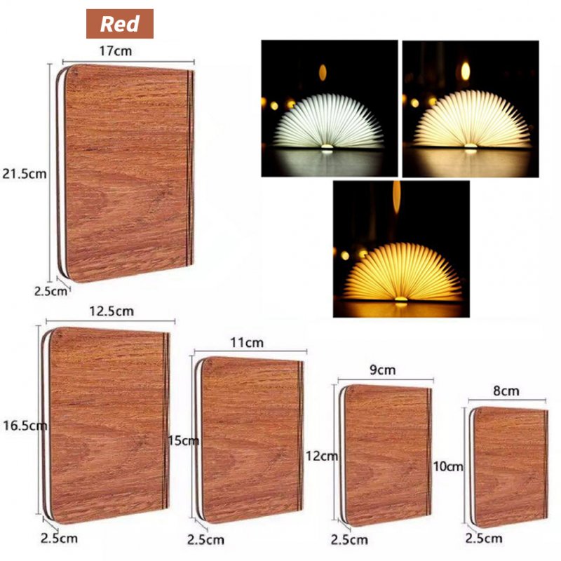 Wooden Book Light USB Rechargeable 3 Colors Novelty Folding Book Light Magnetic Design Table Lamp Kids Family Girlfriend Gifts 