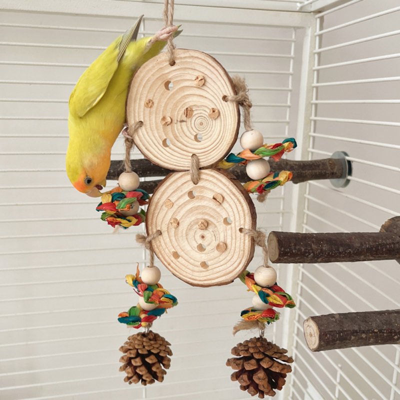 Bird Chew Toys Natural Corn Cob Barks Pine Cones Interactive Hanging Cage Toy For Parrot Rabbit Squirrel Hamster Chinchilla 