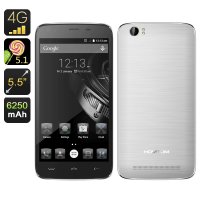 HOMTOM HT6 Smartphone - 5.5 Inch HD Screen, Android 5.1, 64bit Quad Core CPU, 6250mAh Battery (Silver)