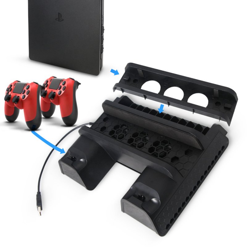USB Vertical Chargers Stand with Cooling Fan Dual Controllers Charging Station for PS4 Slim/Pro 