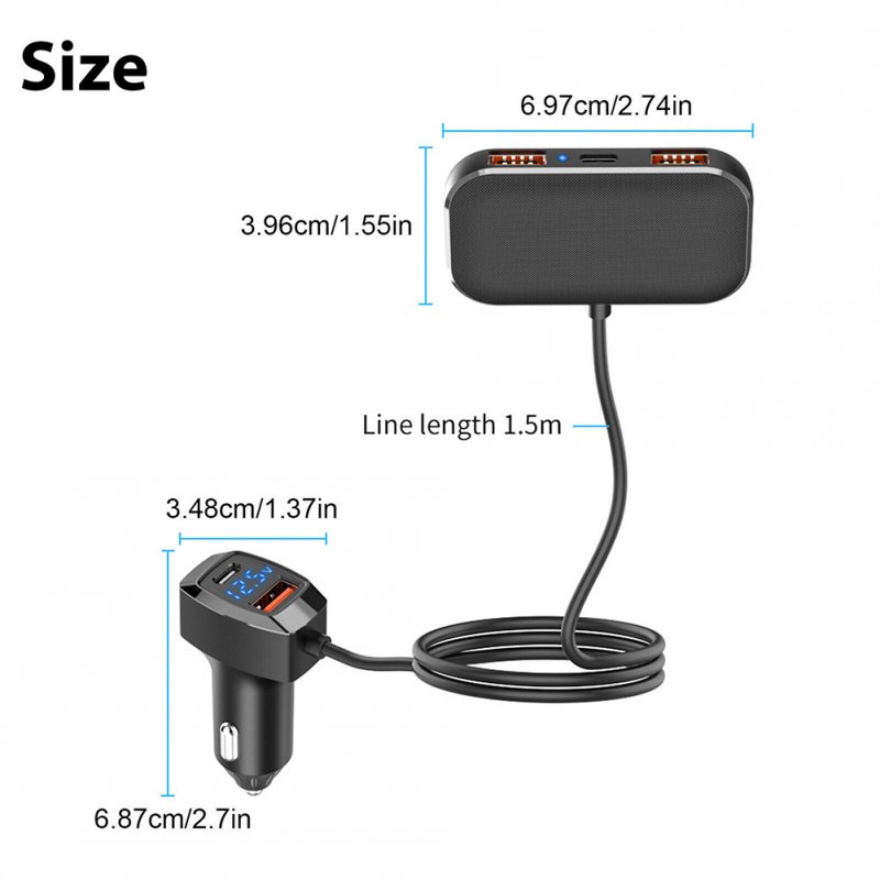 31w Usb Type C Car Charger 5-port Multi-functional Fast Charging Adapter Compatible For Iphone Android Cell Phone 