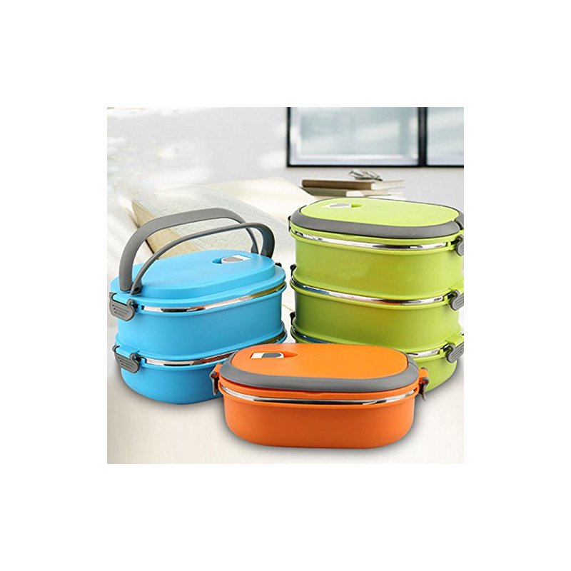 Hot Thermal Insulated Bento Stainless Steel Food Container Lunch Box 1 2 3 Layer Styles:Double Layer Colors:Green