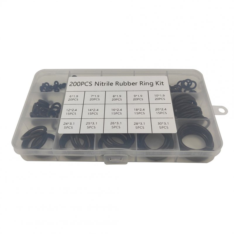 200pcs Rubber O-ring Washer Assortment Set 15 Sizes Wear-resistant Plumbing Gasket Seal Combination Kit 
