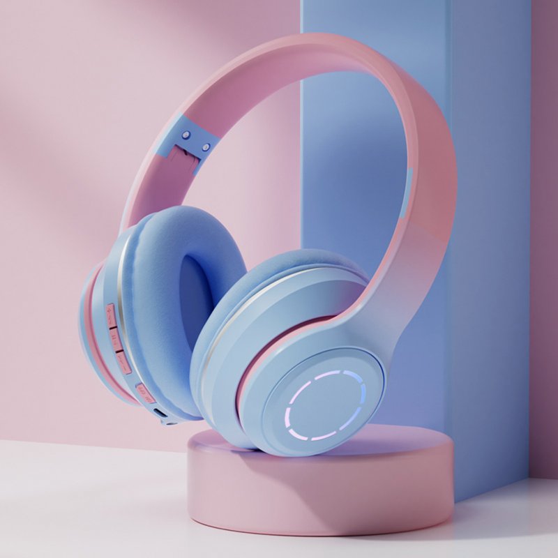 Foldable Bluetooth 5.2 Headphones Gradient Color Design Music Earphone Wireless Gaming Headset 
