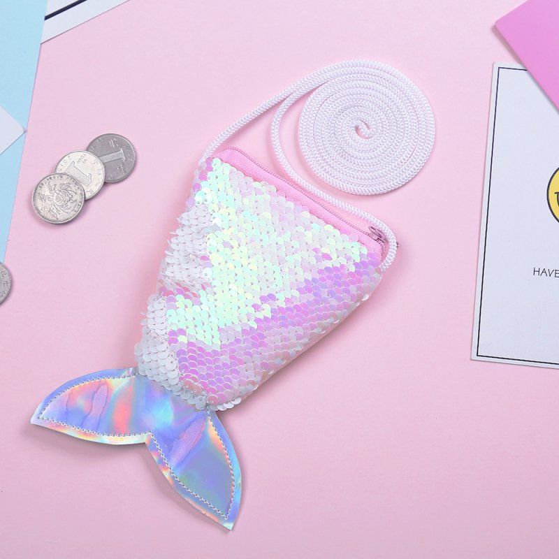 Women Kids Mermaid Tail Sequins Coin Purse Girls Crossbody Bags Sling Card Holder Pouch Gift - 
