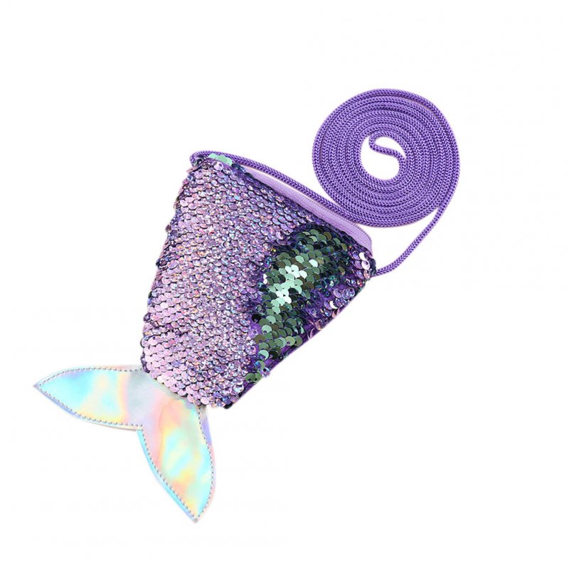 Women Kids Mermaid Tail Sequins Coin Purse Girls Crossbody Bags Sling Card Holder Pouch Gift - 