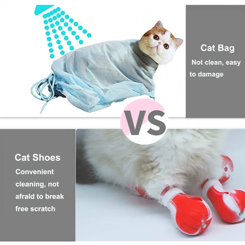 4pcs Pet Cat Silicone Foot Cover Washable Anti-scratch Contrast Color Paw Protector Boot Pet Supplies 