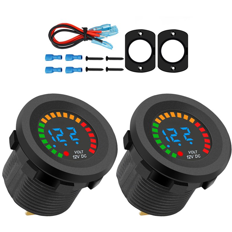 2PCS Battery Meter Waterproof Dc 12v Voltmeter LED Digital Display Voltage Gauges Round for Marine Car Motorcycle 