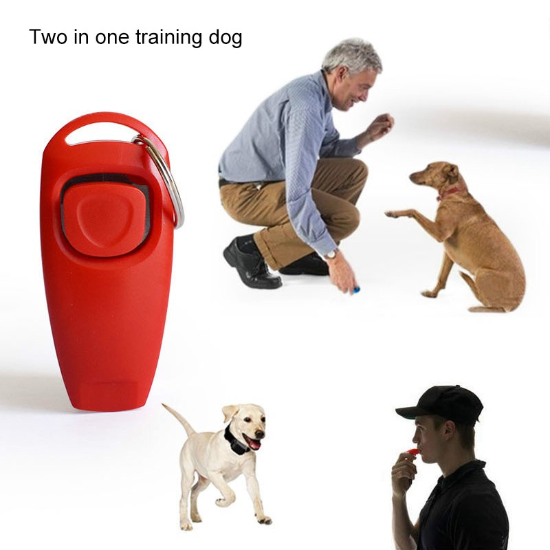 2 in 1 Multi-function Pets Clicker Whistle Dog Trainer Clicker with Keyring Pet Puppy Trainer Dog Flute + Clicker black