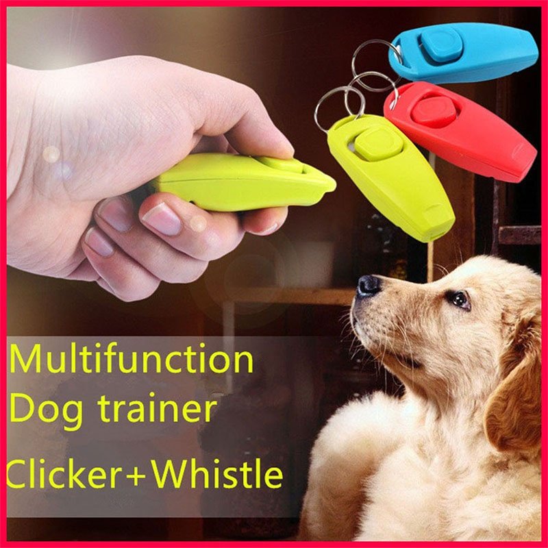 2 in 1 Multi-function Pets Clicker Whistle Dog Trainer Clicker with Keyring Pet Puppy Trainer Dog Flute + Clicker black