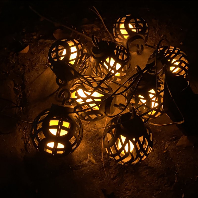 Outdoor Solar String Lights Waterproof with Flickering Flame Hanging Globe Decorative Lights for Gar