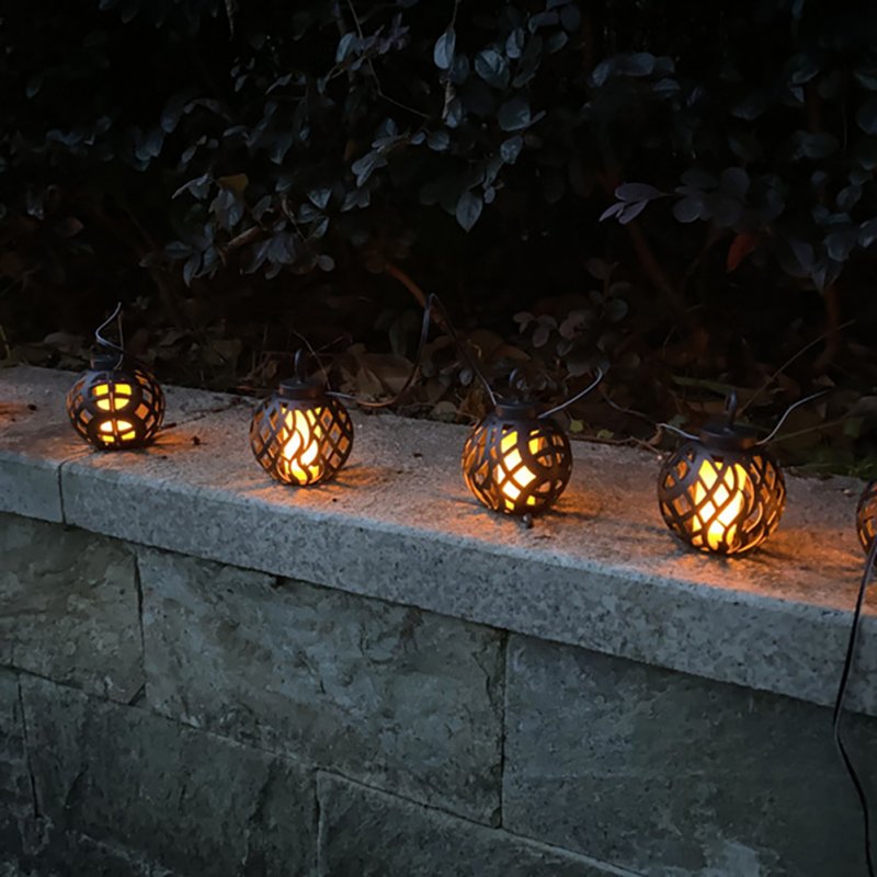 Outdoor Solar String Lights Waterproof with Flickering Flame Hanging Globe Decorative Lights for Gar