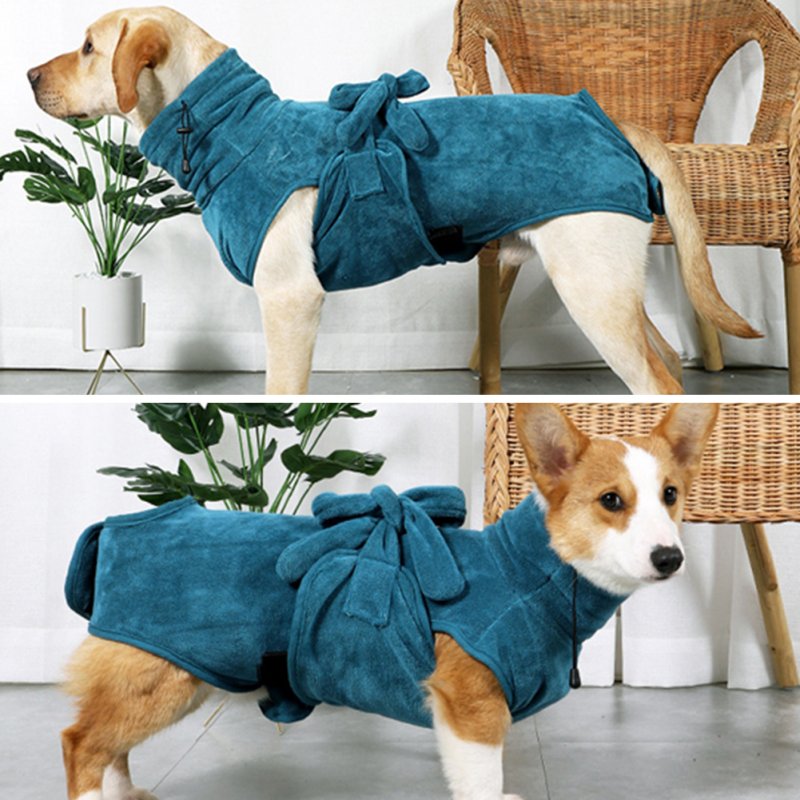 Pet Bathrobe Strong Absorbent Quick-drying Bath Towel Pet Drying Coat Clothes For Small Medium Large Dogs green M back length 36-42 bust 55-65