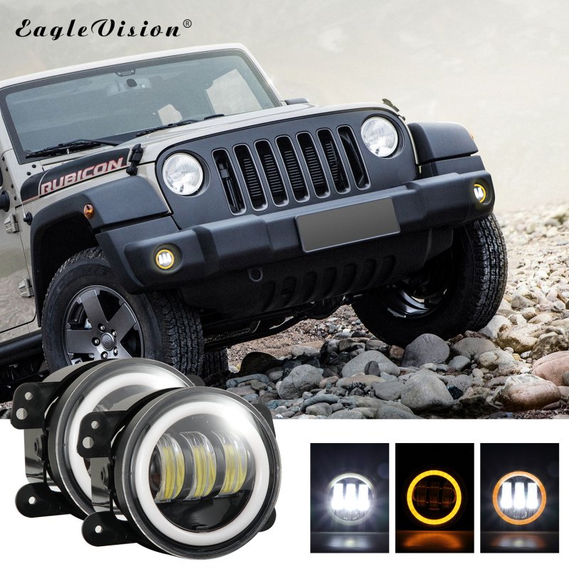 1 Pair 4Inch Round Led Fog Lights 30W 6000K White Halo Ring DRL Off Road Fog Lamps For Jeep Wrangler  