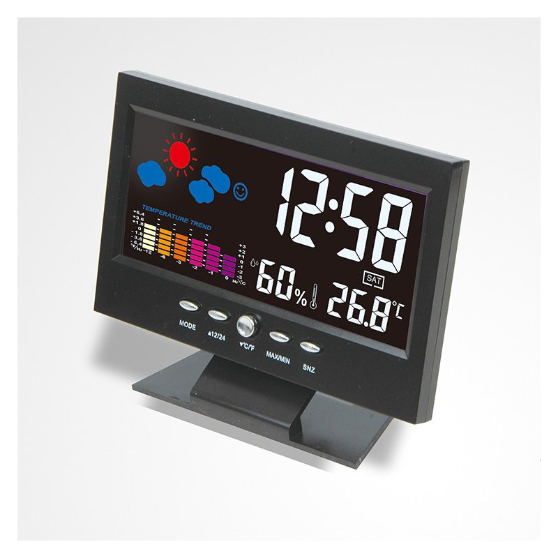 Electronic Digital LCD Desk Alarm Clock Thermometer Backlight Acoustic Control Sensing Weather Forecast Table Clock 