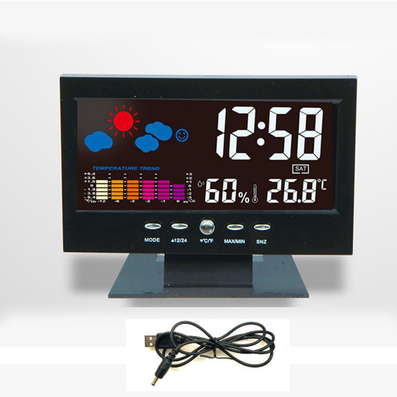 Electronic Digital LCD Desk Alarm Clock Thermometer Backlight Acoustic Control Sensing Weather Forecast Table Clock 