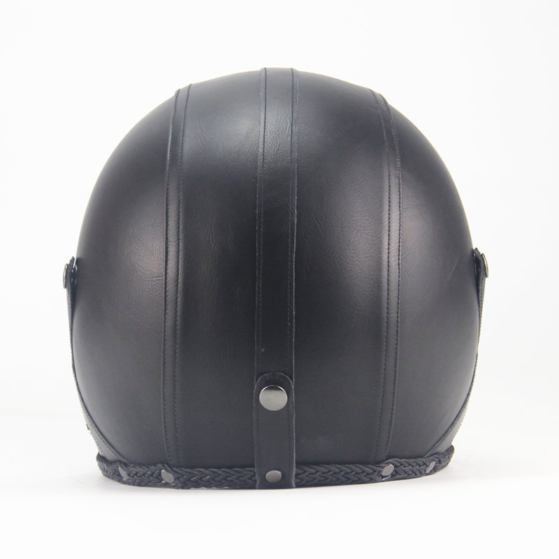 Unisex PU Leather Helmets 3/4 Motorcycle Chopper Bike Helmet Open Face Vintage Motorcycle Helmet with Goggle Mask  black_L