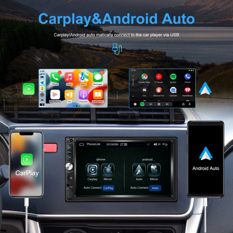 Double Din 7 Inch Car Stereo Radio Compatible For Carplay Android Auto Mirror Link Function MP5 Player 7012B 