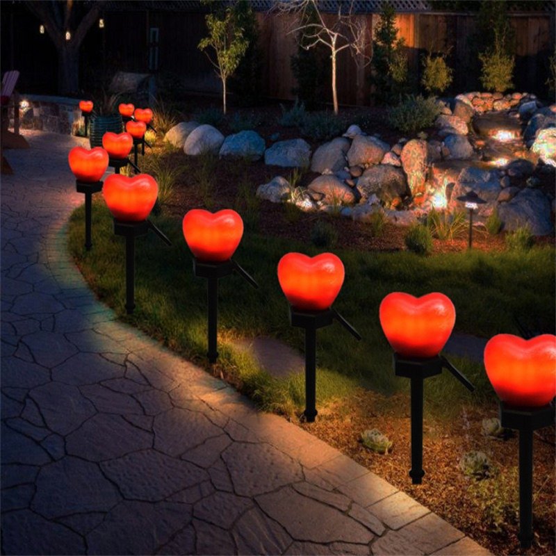 2pcs Solar Garden Landscape Light Waterproof Led Heart-shaped Romantic Outdoor Lamp Pink