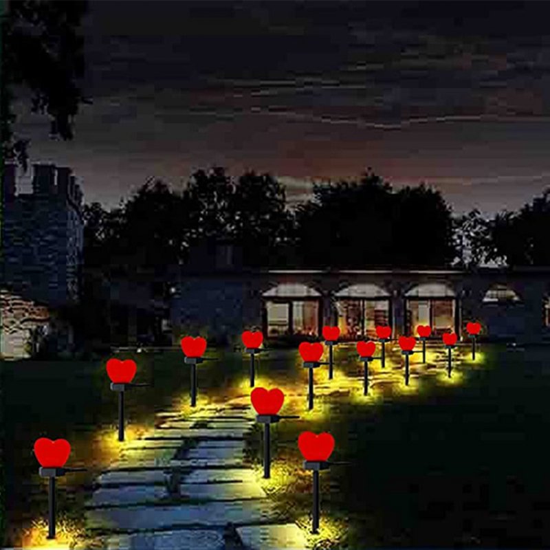2pcs Solar Garden Landscape Light Waterproof Led Heart-shaped Romantic Outdoor Lamp Pink