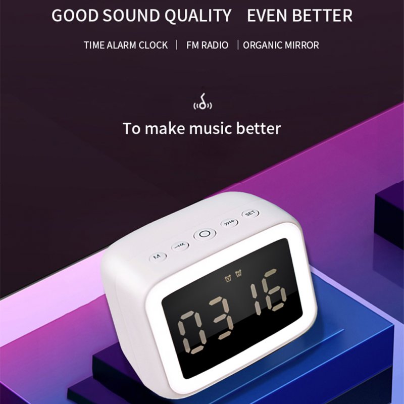 Bluetooth Speaker HD Mirror Display Led Digital Smart Alarm Clock Night Light Card FM Audio Player 