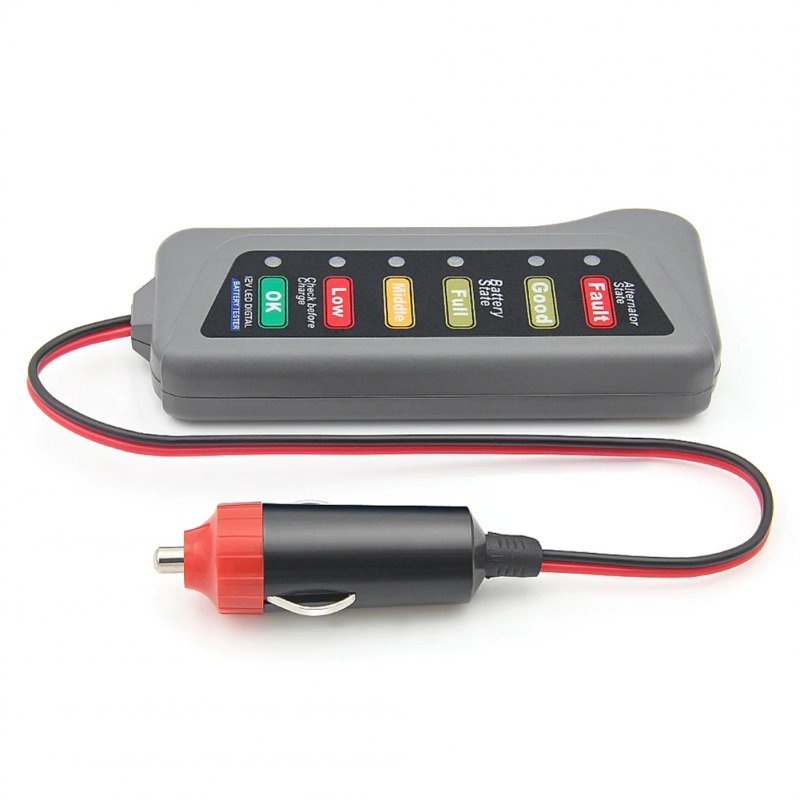 Car Cigarette Lighter Battery Tester 6 Led Lights Display Overload Checker 12v Battery Voltage Tester 