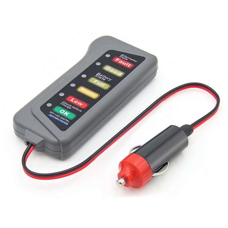 Car Cigarette Lighter Battery Tester 6 Led Lights Display Overload Checker 12v Battery Voltage Tester 