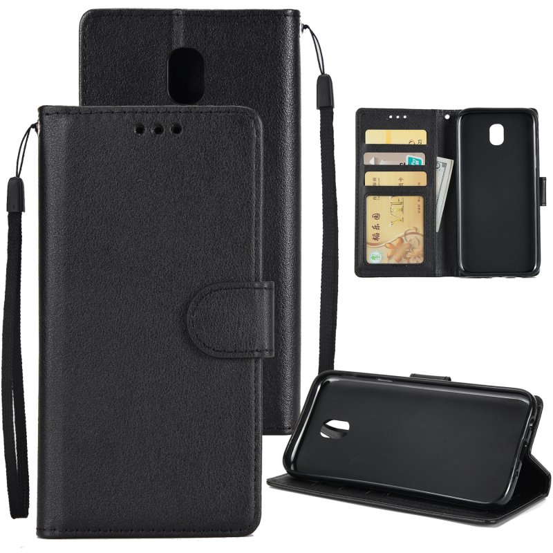 For Samsung J7 2017 European Edition/J730/J7 PRO PU Leather Protective Phone Case with 3 Card Position black
